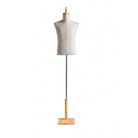 Textile-Covered Male Mannequin Torso Wooden Base Male Torso Mannequin Freestanding Standing Display Prop for Shop Window