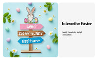 Colorful Wooden Easter Table Decor Handmade Easter Bunny Table Decor Rustic Wood Material Vernal Holiday Sign Freestanding for Children, Party, Mantelpiece, Classroom