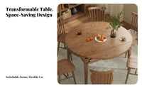 Expandable Design Extendable circular table Space-Saving Extendable Round-to-Oval Table Built-in Lazy Susan Home Furniture Fluted Base for Homeowners, Apartment Dwellers, Dining Room, Family Gatherings, Dinner Parties, Meeting Area