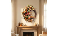 Pumpkin Wreath Thanksgiving Wall Hanging Vintage Door Decoration for Holiday, Wedding