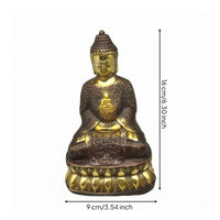 Buddha Statue with Pedestal Copper-Toned Statue with Pedestal Ornate Buddha Figurine for Altar