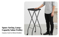 Space Saving Foldable Salon Trolley Multi-Functional Foldable Salon Tray Stand High Load Capacity Rolling Utility Cart 360-Degree Swivel Wheels for Hairdressers, Beauticians Artists, Beauty Parlor, Barbershop, Spa, Home
