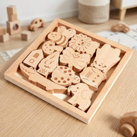 Wooden Animal Stacking Toy Beech Wood Animal Stacking Blocks Wooden Balance Toy Base Tray Children's Plaything