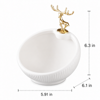 Deer Key Bowl, Modern Ceramic Jewelry Dish with Figurine, Desktop Trinket Storage for Console Table