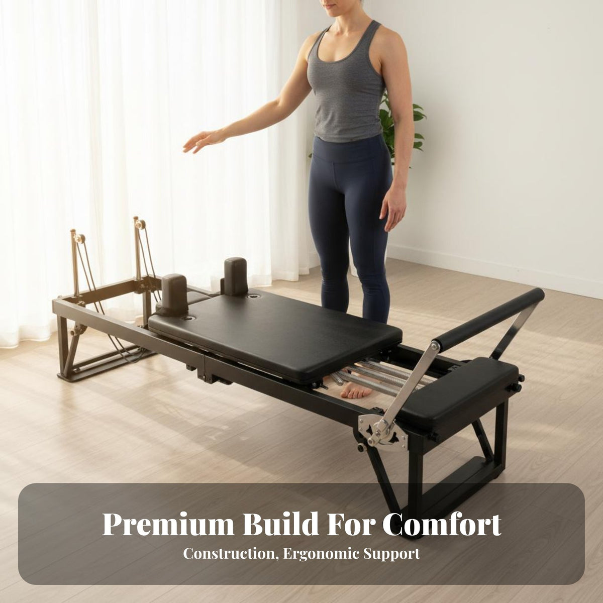 Space Saving Foldable Pilates Core Bed Easy Storage Pilates Reformer Full Body Workout Multi-Functional Stretching Bed Stable & Sturdy for Beginners