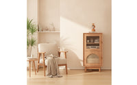 Wooden Cabinet with Rattan Door Boho Rattan Storage Cabinet Freestanding Credenza for Living Room, Entryway, Apartment