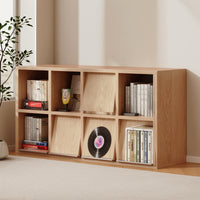 Cabinet with Flip-down Doors Solid Wood Bookcase with Doors 8-Compartment Freestanding Bookcase for Living Room, Study, Bedroom