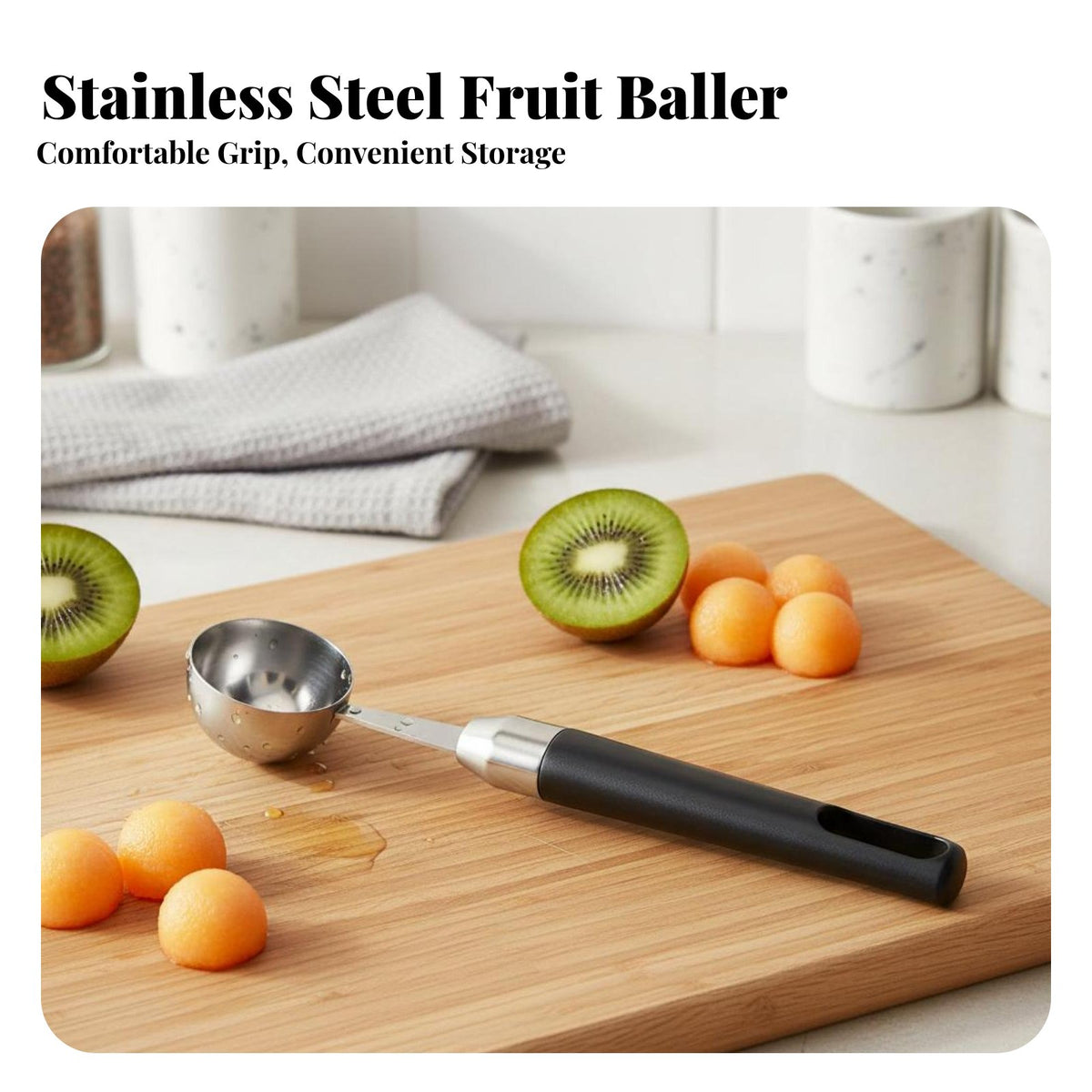 Stainless Steel Fruit Baller Easy to Clean Fruit Baller Ladle Fruit Platter Garnish Tool Comfortable Grip Kitchen Utensil
