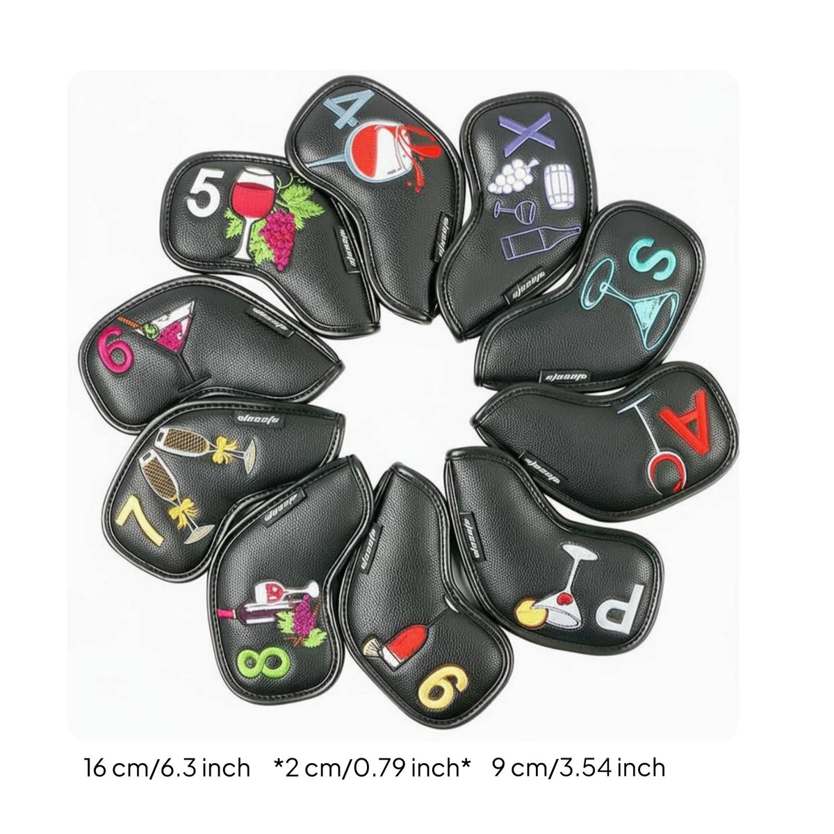 10 Pieces Easy Identification Golf Iron Cover Set Great Gift Wine Glass Iron Covers Wear Resistant Embroidered Golf Club Covers Waterproof