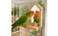Framed Wooden Bird Enclosure Mirror Interactive Bird Mirror Perch Arch-Shaped Pet Accessory Lightweight