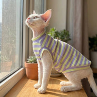 Sleeveless Vest and Striped Cat Vest for Hairless Cat Clothing, Breathable Polyester Cat Tank Top, Pet Summer Wear for Small Animals, Round Neck