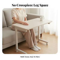With Wheels C-Shaped Rolling Table Space-Saving Small Desk Slides Under Sofa Household Furniture Minimalist Design for Apartment Dwellers, Telecommute Workers, Students, Living Room, Bedroom, Home Office