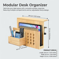 Desk Storage Organizer with Adjustable Pen Holder, Desktop Office Rack, Wood Grain Magazine for Home Professionals
