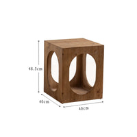 Side Table with Cutouts Rustic Wooden Block Table Solid Wood Furniture for Living Rooms, Bedroom, Apartments