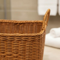 Multi-Purpose Imitation Rattan Basket with Handles Stylish Design Woven Laundry Basket Long-Lasting for Bathroom, Living Room, Bedroom