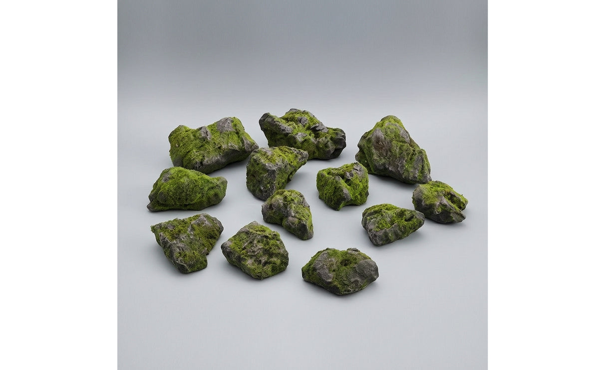 12 Pieces Artificial Moss Rocks Realistic Artificial Moss Stones Prop Lightweight Green for Decorators, Indoor Greenery Scenes