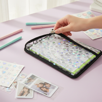A5 Laser Heart Zipper Binder for Stickers and Cards, 6-Hole Loose-Leaf Notebook