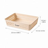 Stackable Storage Basket, White Polypropylene Wicker Storage Baskets with Handles, Rectangular for Shelves