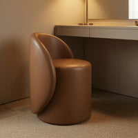 Cushioned Upholstered Vanity Stool Rounded Low-Back Vanity Chair Compact Upholstered Makeup Chair Minimalist for Bedroom, Closet Area