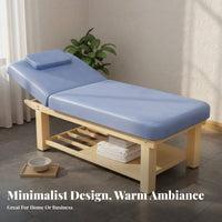 Wooden Massage Bed Solid Wood Frame Stationary Spa Table Firm-Density Foam Cushion Facial Treatment Bed for Estheticians, Beauty Salons, Spas, Home