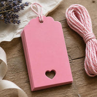 50-Pack Pink Gift Tags with 10m Jute Twine for DIY Craft & Packaging Decoration