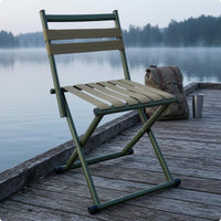 Cylindrical Legs Foldable Backrest Stool Compact Woven Strap Stool