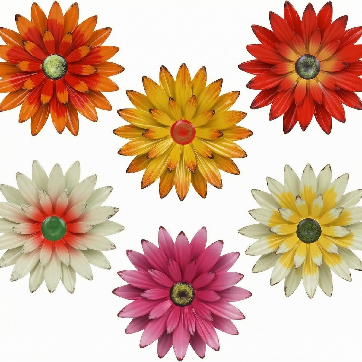 6 Pieces Metal Floral Wall Decor Printed Metal Surface Flower Wall Art