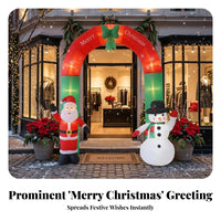 Green Bow Santa Snowman Arch Snowflake Print Christmas Inflatable Arch Outdoor Stable Ground Stakes