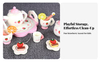 16 Pieces Made from Wood Wooden Tea Set Encourages Creativity Afternoon Tea Toy Set Screen-Unrestricted Fun Wooden Dessert Playset Ideal Gift for Toddlers, Preschoolers, Kindergarten, Playroom, Birthday Party