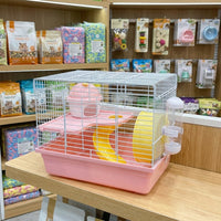 Double Layer Cage with a Solid Base, Square Compact Hamster Cage for Indoor Use, Portable Wire Enclosure and Starter Portable Animal Pen