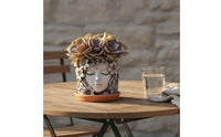 Resin Facial Planter Artistic Visage Flower Pot Hand-Painted Floral Resin Planter for Balcony, Outdoor, Desktop