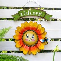 Hanging Floral Welcome Sign 3D Iron Welcome Plaque Rustic Placa Colgante De Metal Farmhouse for Front Porch, Entryway, Garden, Patio