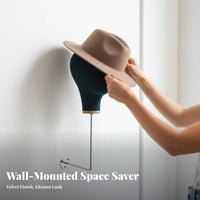 Velvet Hairpiece Display Head Space Saving Wall Mount Hairpiece Stand Sturdy Metal Hook Wall Mounted Mannequin Head for Retailers, Closet, Entryway