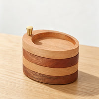 Oval Wood Jewelry Box Polished Finish Tabletop Decor Gold-Colored Knob