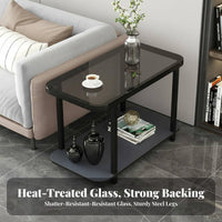 With Wheels Wheeled Sofa Side Table Space-Saving Bedside Stand C-Shaped Design Household Furniture 2-Tier Storage for Apartment Dwellers, Distant Workers, Living Room, Bedroom, Small Areas, Balcony