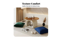 3 Pieces Japanese Design Round Tea Table with 2 Swivel Floor Chairs Space-Saving Design Home Furniture Easy to Clean Cushia Singled Seating for Apartment Dwellers, Homeowners, Tatami Room, Bay Window, Bedroom, Breakfast Nook