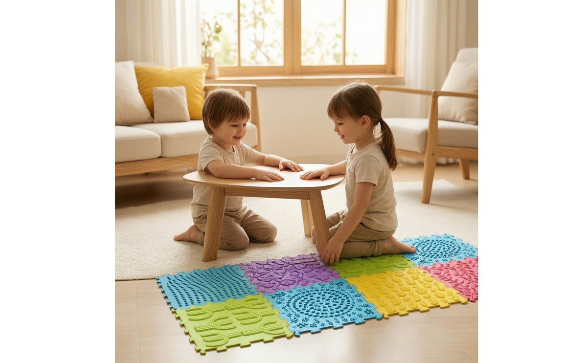 8 Pieces Foot Massage Tiles Flexible Interlocking Tiles with Textured Surface Textured Sensory Training Mat for Kids, Young Children, Playroom