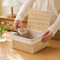 Stylish Laundry Basket, Lidded Laundry Basket, Plant Fiber-Made Stackable Storage Basket, For Dressing Rooms