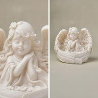 Angel Figurine Cream-White Cherub Figurine Angel Statue Serene Decor Resin for Collectors, Mantel, Bookshelf