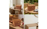 Structured Rectangular Wicker Storage Basket Bin Secure Latch Lidded Basket Organizing Decorative for Picnic