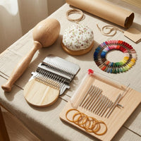 Natural Wood Darning Loom Kit Multicolor Threads Weaving Repair Kit Metal Sock Darning Loom Clear Storage Tube