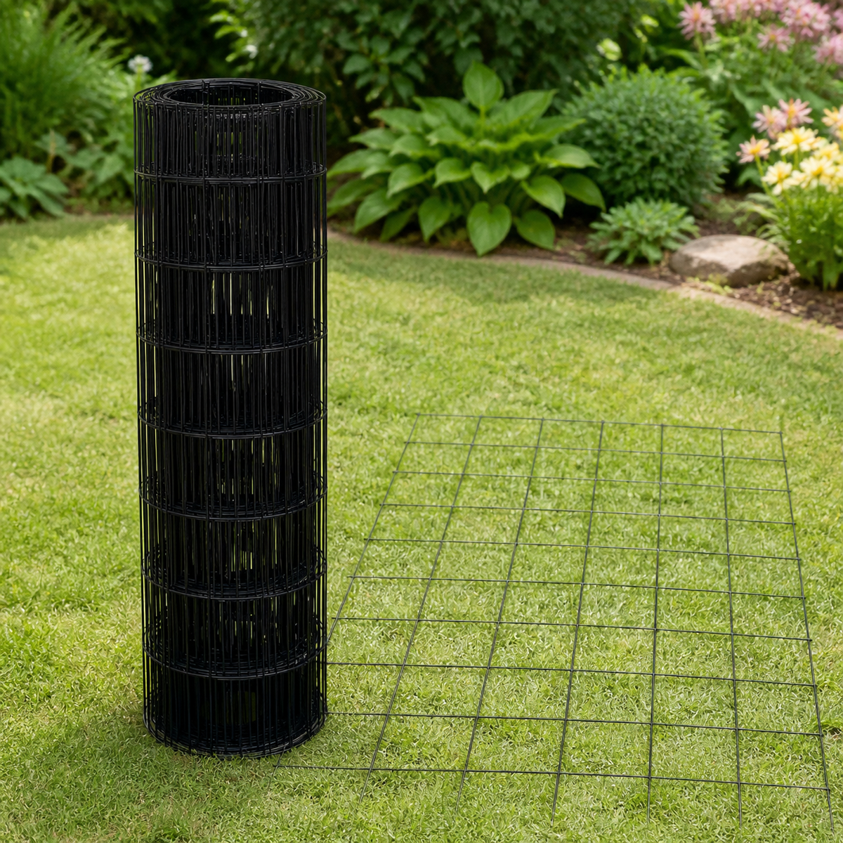 Welded Wire Mesh Dog Fence, Black PVC Coated Wire Mesh Fencing 15m, for Pet Enclosure & Garden Protection