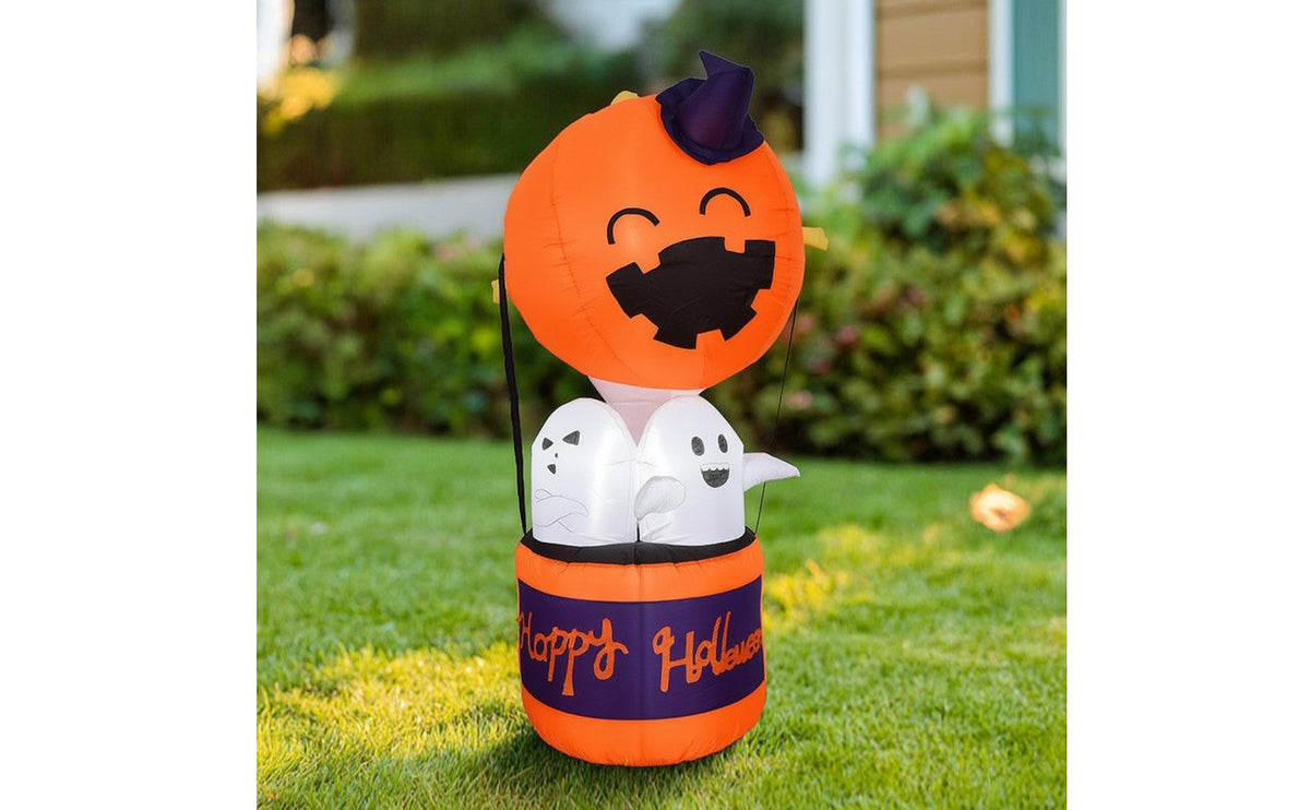Inflatable Pumpkin Ghost Outdoor Inflatable Ghost with Pumpkin Light Lighted Illuminated for Yard, Lawn, Porch