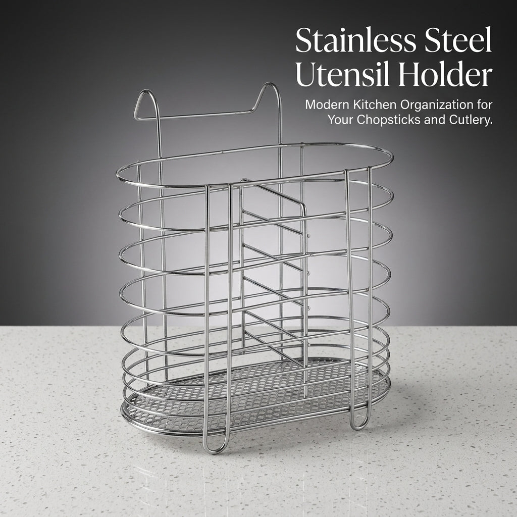 Stainless Steel Wall Mount Chopstick Holder, Kitchen Utensil Organizer for Chopsticks and Spoons, Storage Rack for Home Cooks, Modern Home Storage
