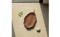 Wooden Leaf Design Tray Walnut Wooden Tray with Carved Texture Handmade for Hosts, Decorators, Tea Time, Tabletop Styling