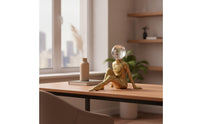 Abstract Figurine with Glass Head Sculptural Seated Figurine Ribbed Statue for TV Cabinet