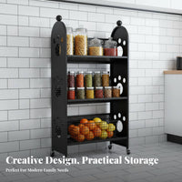 Mobile Design 3-Tier Rolling Trolley Freestanding 3-Tier Feline Paw Cutout Trolley Multi-Purpose Wheeled Shelf Large Capacity for Homeowners, Young Adults, Office Workers, Bedroom, Home, Narrow Areas, Classroom