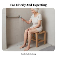 Curved Wooden Bath Stool Non-Slip Feet Shower Seat Waterproof for Sauna, Elderly