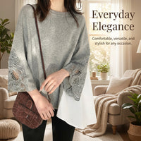 Womens Tops Long Sleeve with Round Neck and Irregular Hem, Casual for Everyday Wear in Blended Fabric, Plus Size Friendly