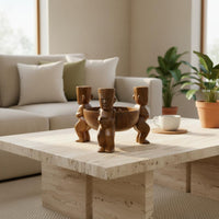 African Figure Fruit Bowl Wood Finish Tabletop Dry Fruit Dish Hand Carved Wooden Figure Bowl Available for Purchase Office, Tea Table, Living Room